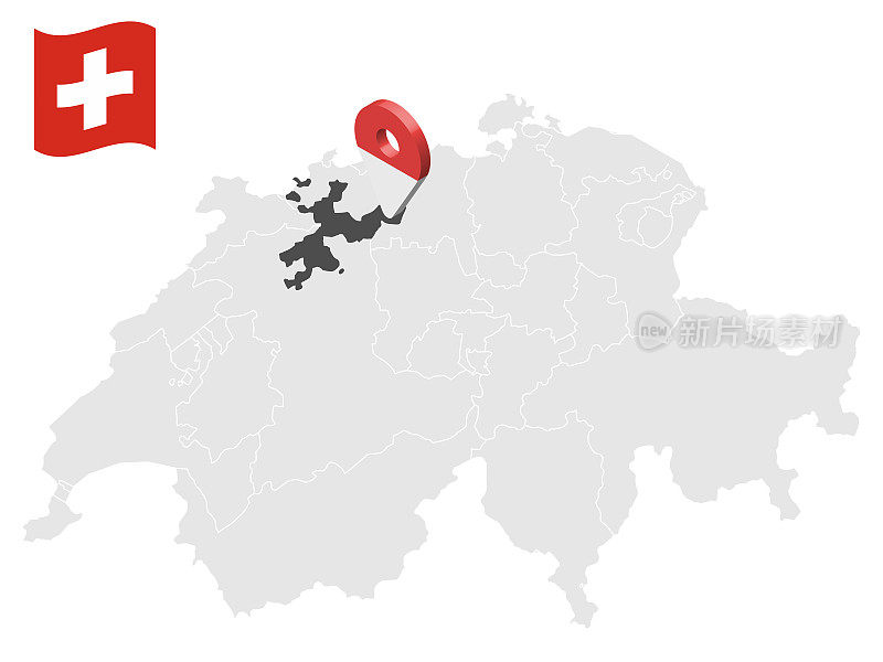 Location Canton of  Solothurn on map Switzerland. 3d location sign similar to the flag of  Solothurn. Quality map  with  provinces of  Switzerland for your design. EPS10.